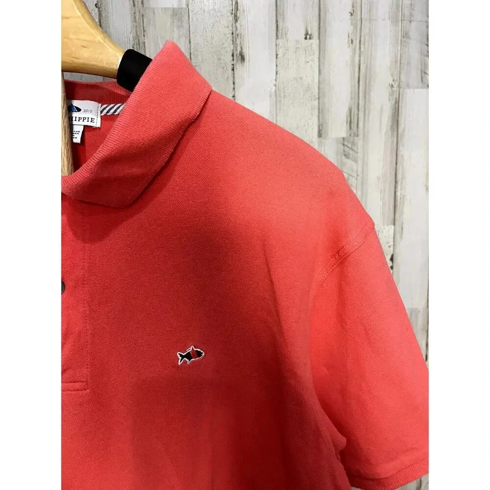 Fish Hippie Men's Polo Shirt Coral Size Large‎ Embroidered Logo Classic Collar
